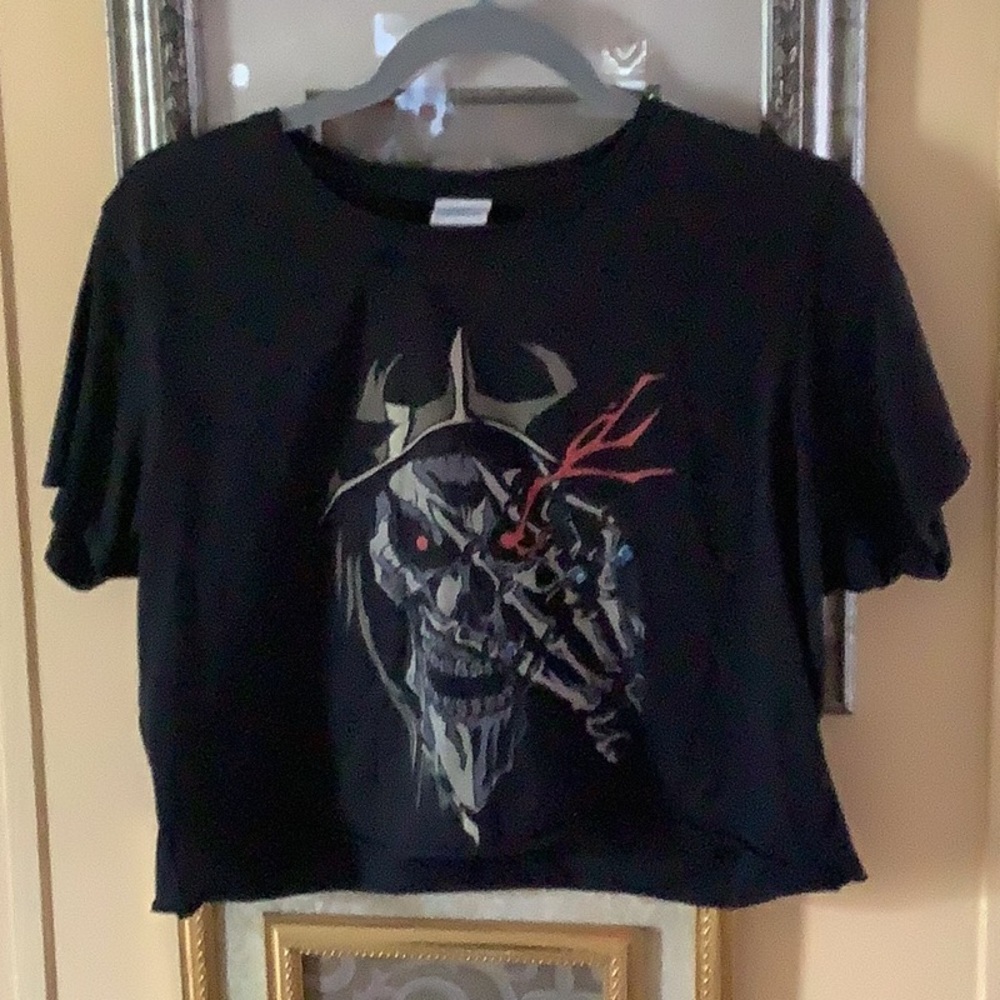 Port Company crop top summer black & red beige☠️ skull women’s Large cot…